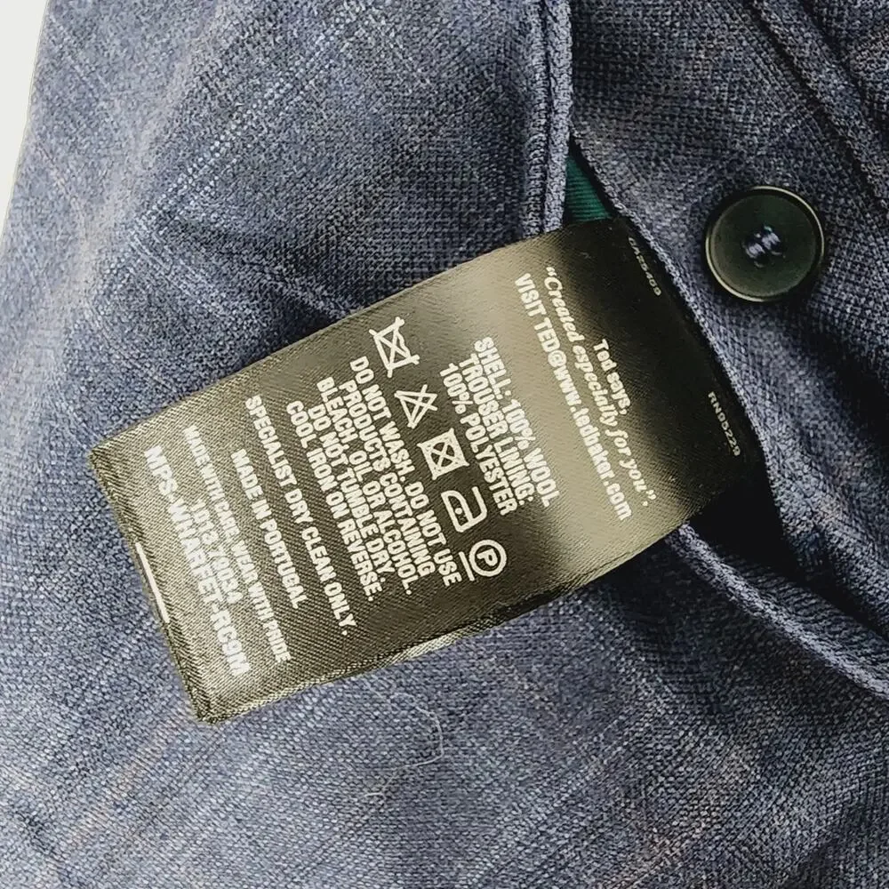 NWT Ted Baker Wharfet Debonair 100% Wool Check Suit Trousers Blue Modern Fit 34L